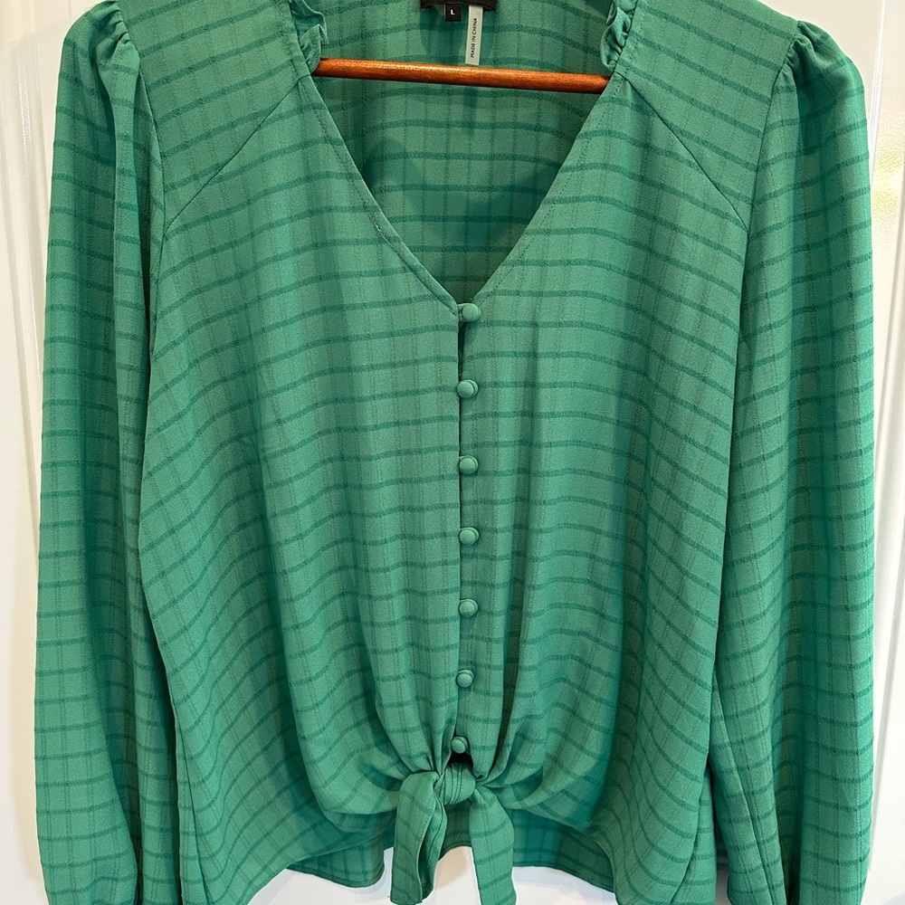 1. State Green Button-Down Blouse